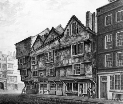 Oude Huizen en Winkelfronten aan Chancery Lane, Londen, 1798 door English School